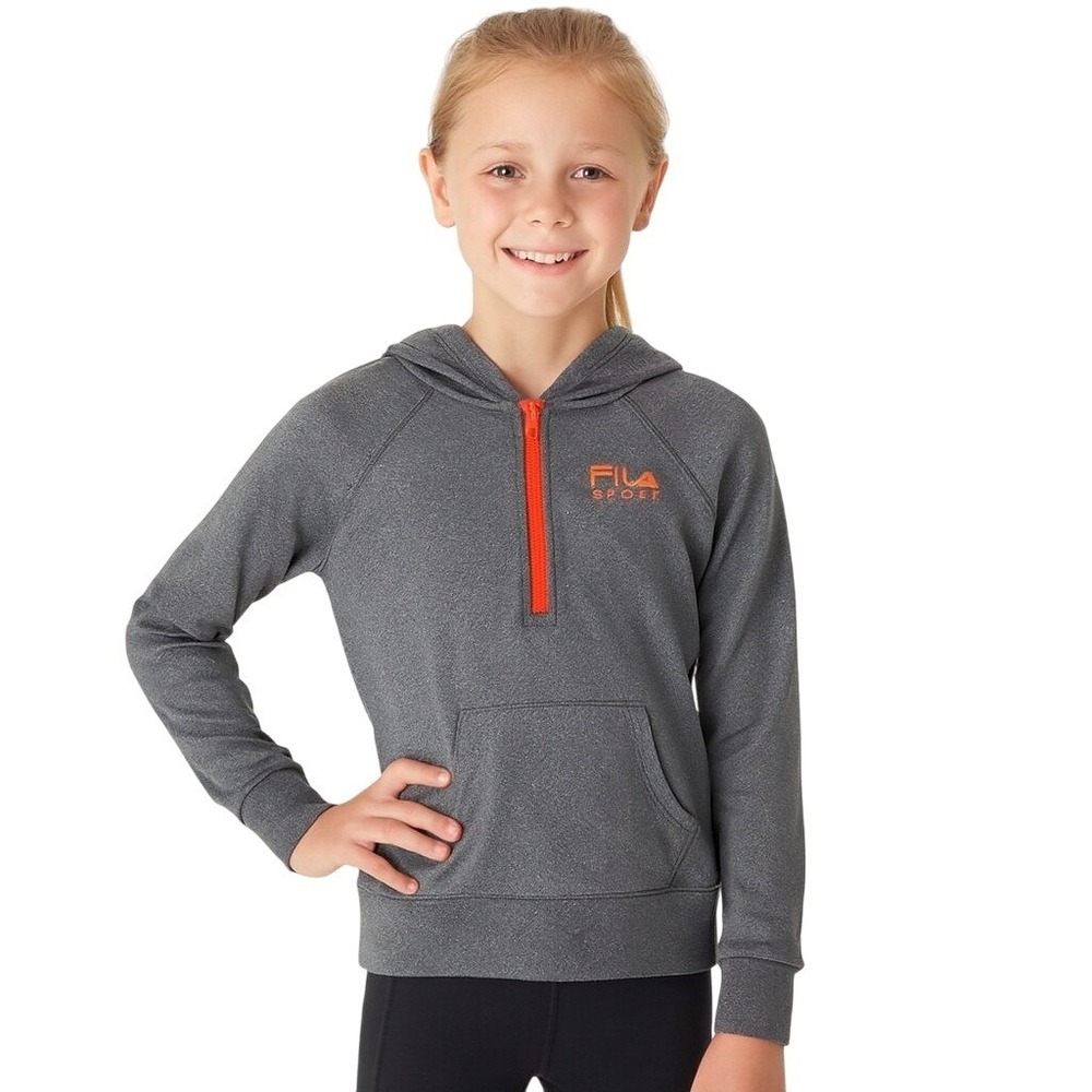 FILA Sport Hoodie Gray 1/4 Zip Sweatshirt Long Sleeve Kangaroo Pocket Active